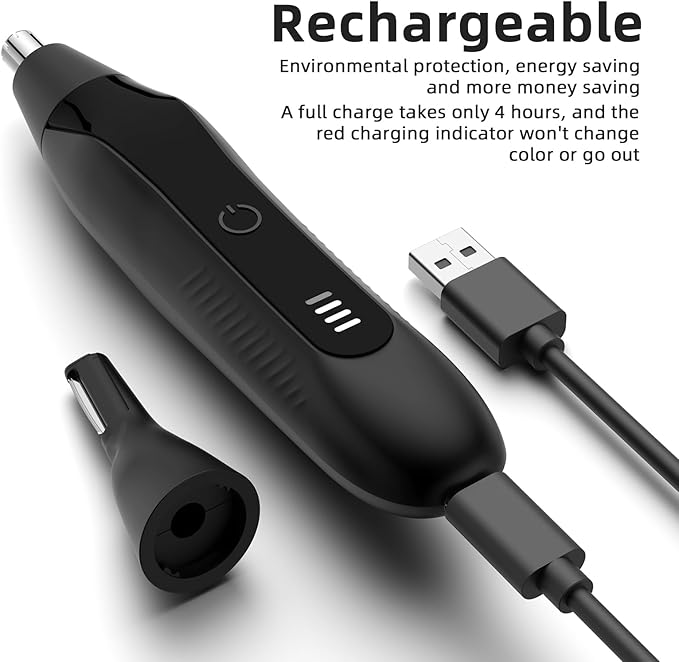 Nose Hair Trimmers for Men,Rechargeable Eyebrow Trimmer 2 in 1 Painless Multifunctional Ear and Nose Hair Trimmer with Dual Edge Blades Portable Design (Black)