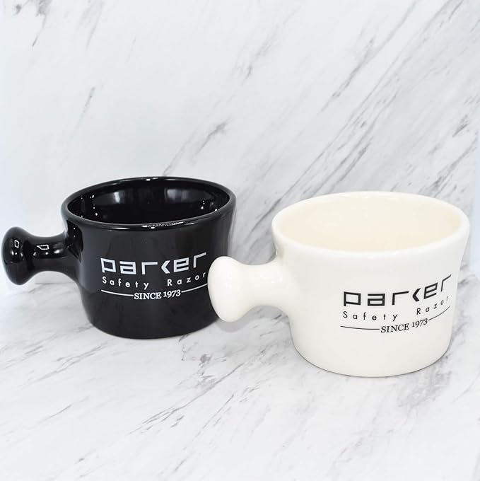 Parker Deluxe Stoneware Apothecary Shaving Mug – for use with up to 3” Shave Soaps and Lathering Shave Creams – Handmade in The USA (Ivory)