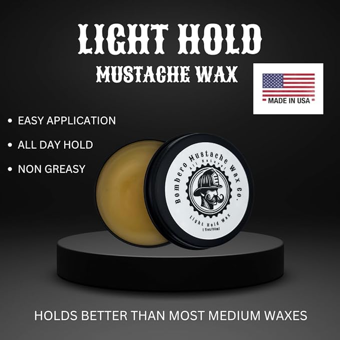Mustache Wax Light hold - Bombero Mustache Wax Co. - Easy Application, Restyleable, lasting hold - Most Advanced All Natural Formula Holds up to Hard Work and Exercise - 1 OZ tin (Mint)