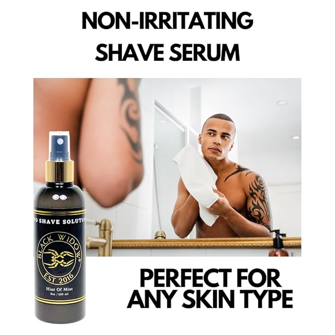 Black Widow Pro Shave Solution – No-Mess Shave Spray Lotion with Hint of Mint, Hydrating Slick Shaving Lotion for Men & Women, Reduces Razor Burn & Skin Irritation for Smooth, Comfortable Shaves