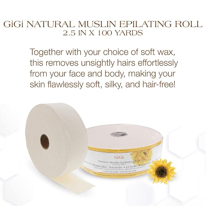 GiGi Epilating Roll for Hair Waxing/Hair Removal, Natural Muslin Epilating Roll, 2.5” by 100 yds