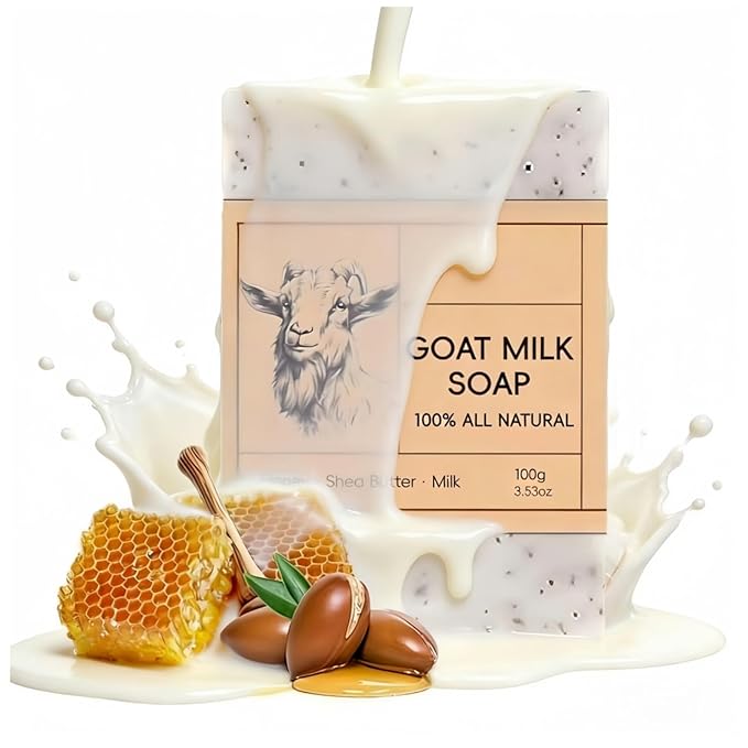 Honey Goat Milk Soap Bar for Women & Men - with Shea Butter, Coconut Oil, Triple Milled - Moisturizing & Gentle Cleansing, Creamy Lather, 100g for Soft, Smooth Skin