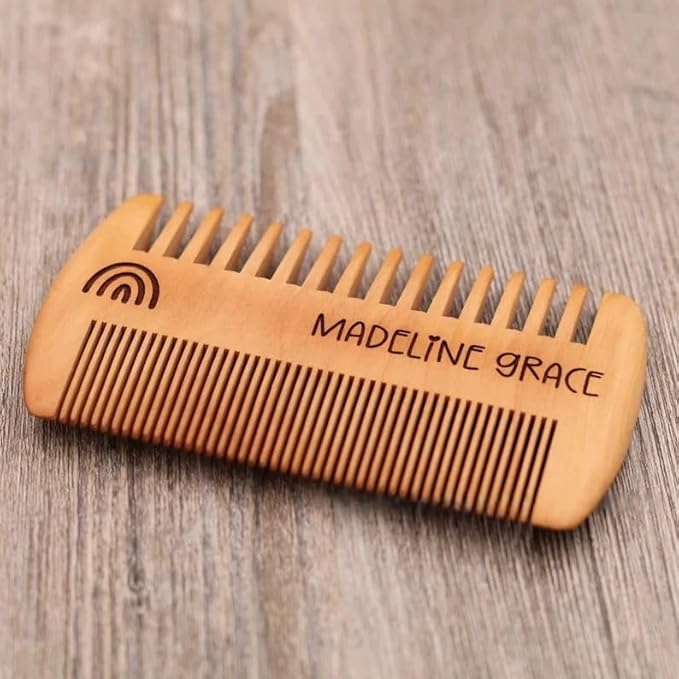 Personalized Engraved Name Beard Comb, Customized Carved Text/Icon Peach Wood Comb, Personalized Gifts for Men's Hair, Beard
