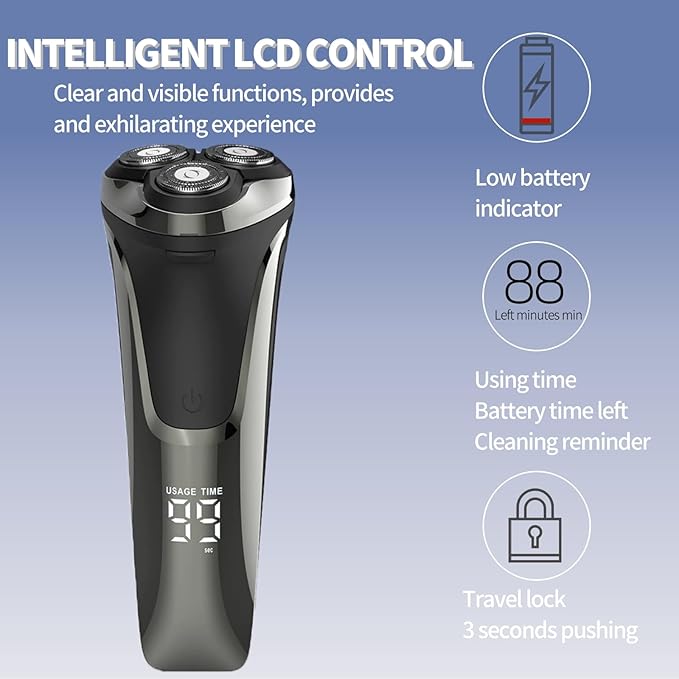 Electric Razor for Men, Electric Razor Pro, Ipx7 Waterproof Cordless Shaver with 90-Min Runtime, 4D Floating Head Rotary Shaver, Fast Charging (Black)