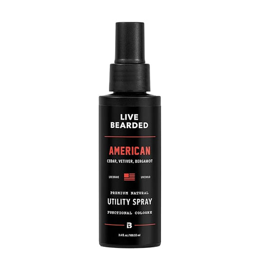 Live Bearded Utility Spray - All Purpose Cologne with Natural Fragrance - Made in the USA - 3.4 fl oz Bottle | American Scent - Cedar, Vetiver, Bergamot