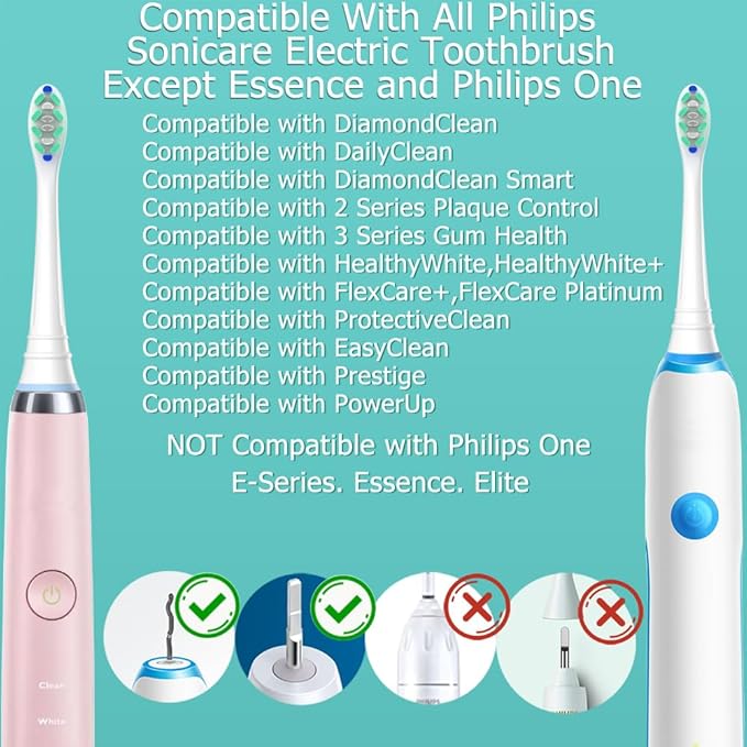 Replacement Heads Compatible with Sonicare Toothbrush, Replacement Brush Head for Philips Sonicare Electric Toothbrush 4100 5100 6100 9900 C2 W3 and More Snap-on Handles White