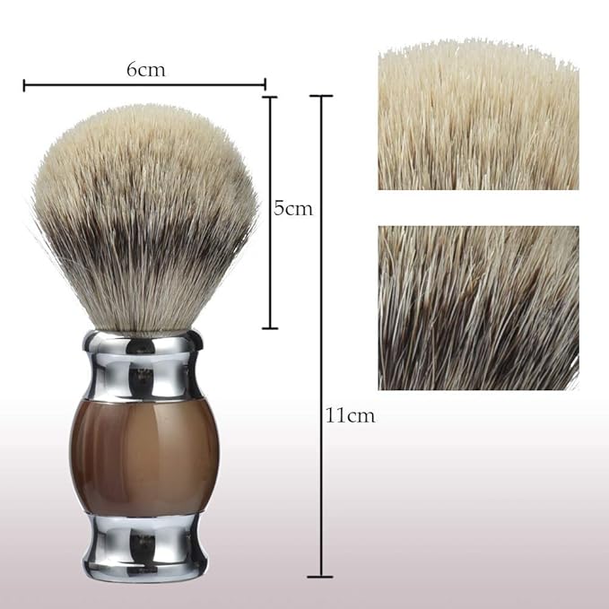 JEQUIL&CORENVEO 100% Silvertip Badger Hair Shaving Brush, Handmade Shaving Brush with Fine Resin Handle and Stainless Steel Base (Brown)