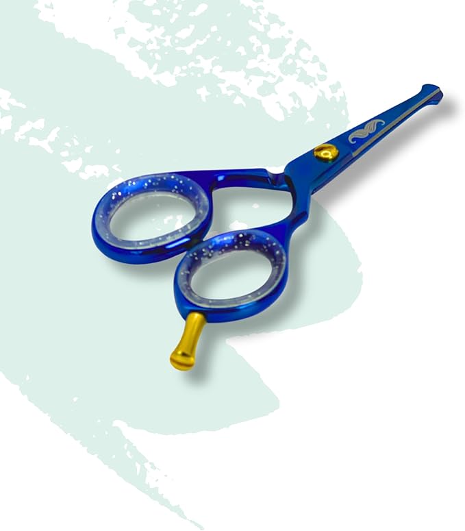 Rounded-Tip Trimming Scissors for Men – Stainless Steel High Carbon Beard, Mustache, and Ear Hair Grooming Scissor (Blue (Round-Tip))