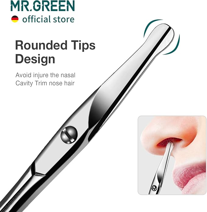 MR.GREEN Facial Hair Scissors Rounded Nose Hair Scissors Stainless Steel Mustache Beard Eyebrows Eyelashes Trimming Clippers (Mr-2002)