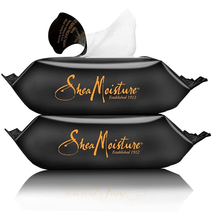 Shea Moisture Makeup Remover Face Wipes, African Black Soap, With Tea Tree Oil & Calendula, Removes Makeup & Dirt to Clarify Oily Blemish Prone Skin, Pack of 2, 30 Wipes Per Pack