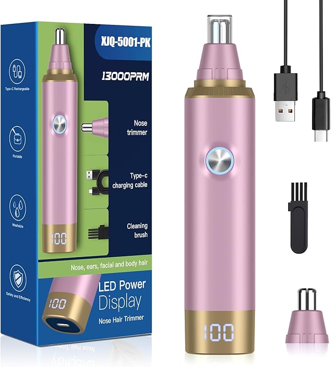 Ear and Nose Hair Trimmer for Men, 2025 Professional Painless USB Rechargeable Eyebrow & Facial Hair Trimmer, 13,000 RPM Precision Tool with Powerful Motor and Dual-Edge Blades, IPX7 Waterproof