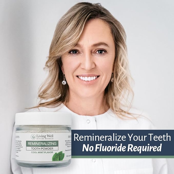 Living Well with Dr. Michelle Remineralizing Tooth Powder | Fluoride-Free Hydroxyapatite Formula | Supports Enamel Strength & Oral Wellness | Safe, Clean Ingredients | Cool Mint Flavor