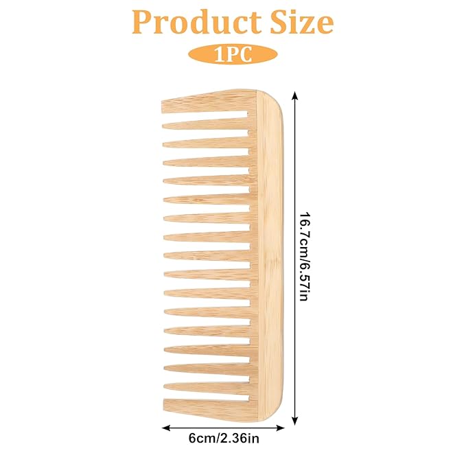 Bamboo Wide Tooth Comb, Large Hair Detangling Comb, Natural wooden combs for Hair, Beard, Mustache, Travel-Friendly, Hand Polished, No Handle Design