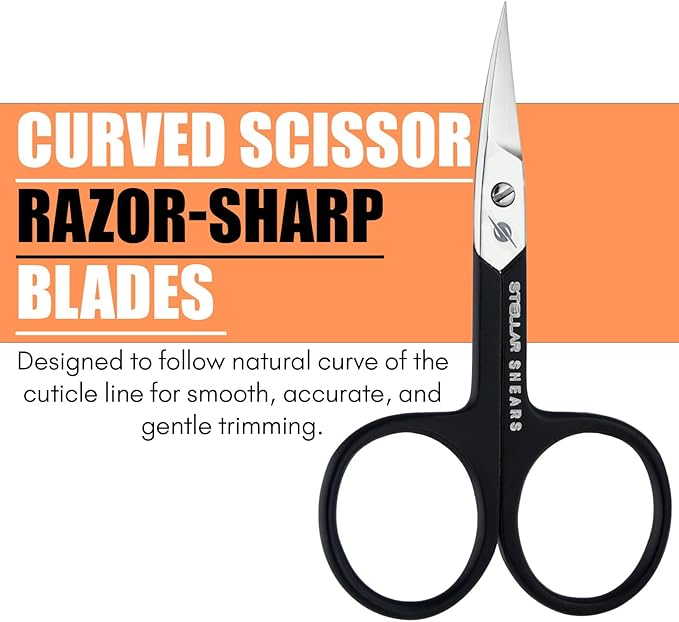 Precision Cuticle Scissors – Extra Sharp Curved Stainless Steel Blades for Nail, Eyebrow & Dry Skin Trimming – Professional Manicure & Pedicure Scissors for Women & Men (Black)