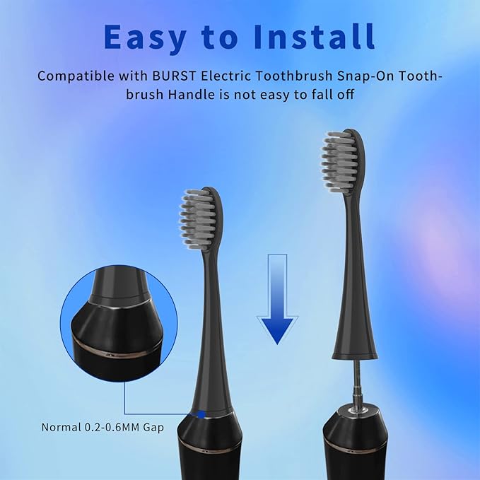 10 Pack Replacement Toothbrush Heads Compatible with Burst Electric Toothbrush, YMPBO Toothbrush Heads for Burst Sonic Toothbrush, Deep Cleaning Bristle Design, Black