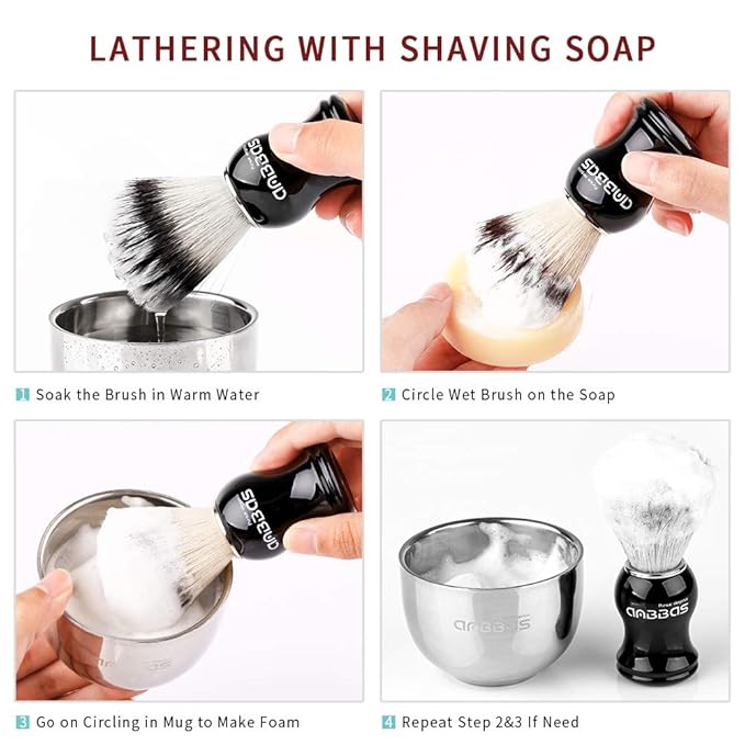 Anbbas Faux Badger Shaving Brush with 3.5 oz Goat Milk Shaving Soap and Bowl Stainless Steel,Black Acrylic Shaving Stand Holer for DE Razor Men Shave Kit