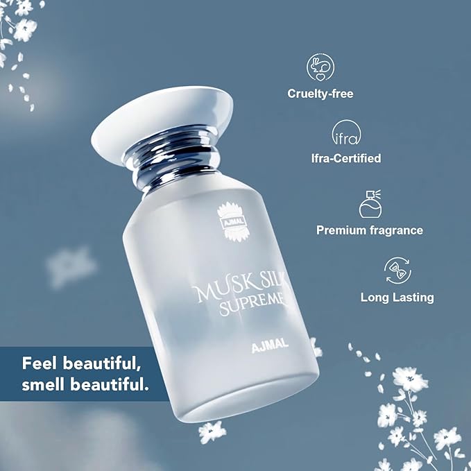 Ajmal Musk Silk Supreme Eau de Parfum for Men & Women – 1.7 fl oz / 50 ml | Soft Musky Floral Perfume | Long Lasting Elegant Unisex Fragrance