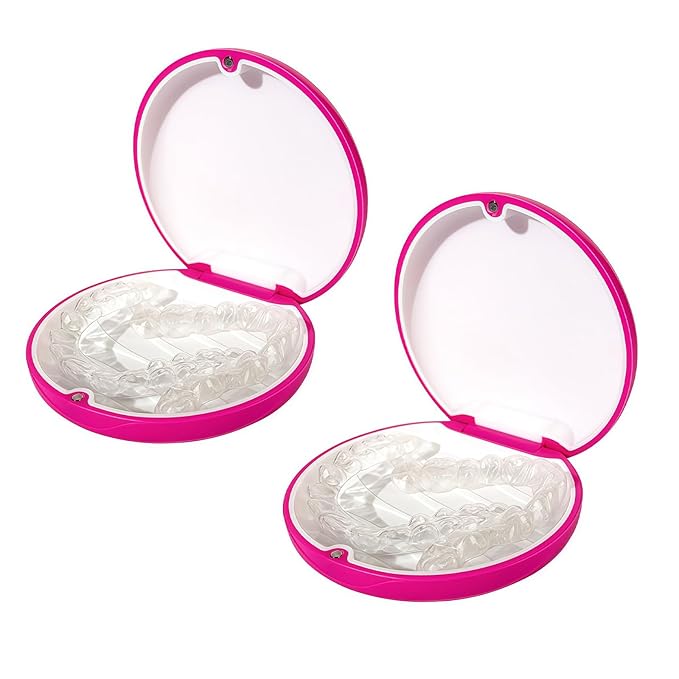 2PCS Retainer Case Compatible with Invisalign,Cute Slim Aligner Case,Customized Magnetic Closure Orthodontic Retainer Cases (2 Pack Pink + White Silicone)