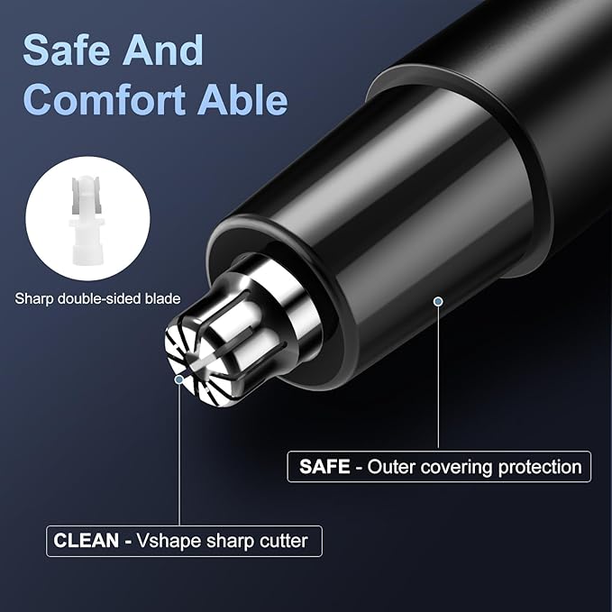 Professional Nose Hair Trimmer, LED Display, USB Rechargeable, Waterproof Double-Edge Blade for Men, Women, IPX7 Rated (Flat)