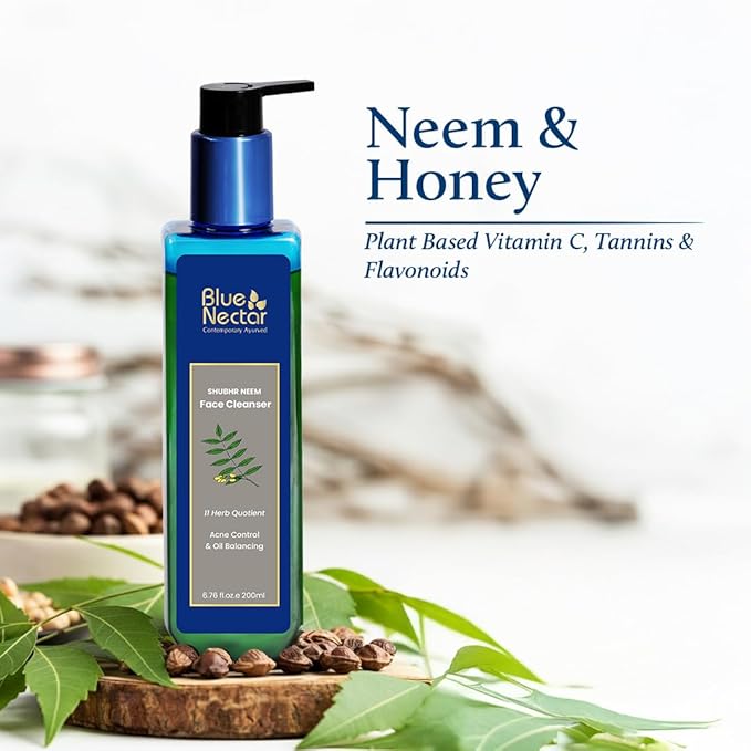 Blue Nectar Vitamin C Face Wash for Women and Men | Anti Acne Face Wash with Neem & Honey (11 Herbs, 3.38 Fl oz)