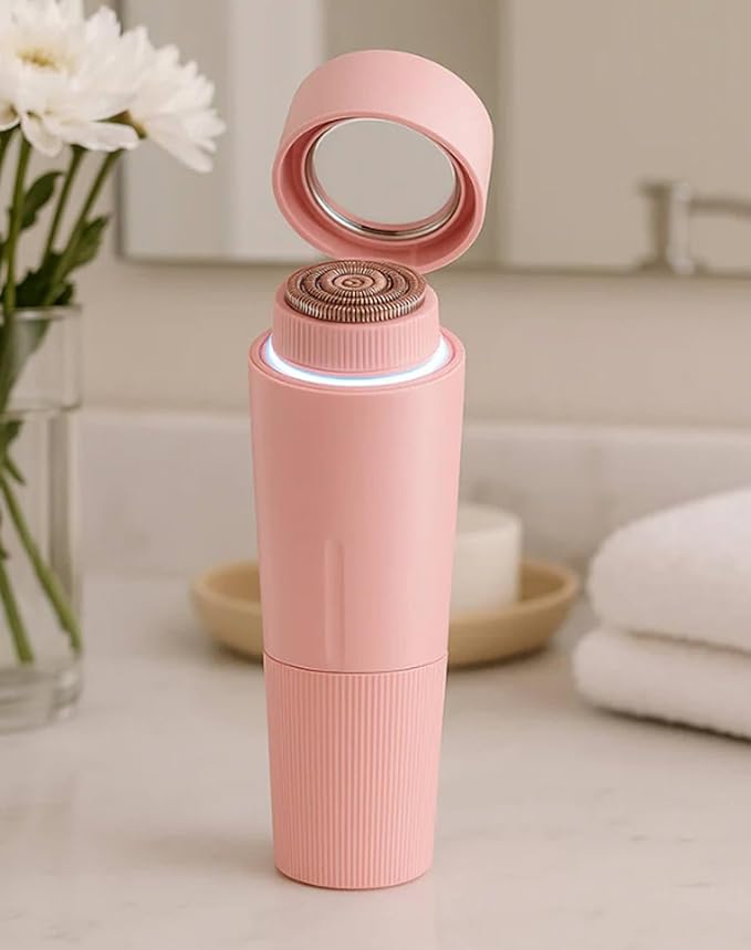 Facial Hair Remover, Painless Electric Face Razor for Coarse Hair, Gentle Micro-Trimming with Led Light, Portable Design for Upper Lip, Chin & Jawline (Pink)