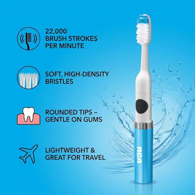 RCA Sonic Electric Toothbrush for Adults – Battery Powered Toothbrush with Extra Brush Head, Spin Brush Toothbrush for Travel - Blue