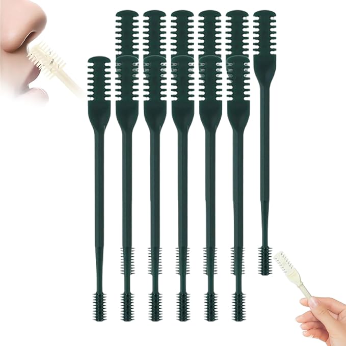 2-in-1 Nasal Hair Cutter, 360° Rotating Double Sided Nose Hair Removal Tool Mini Noses Hairs Removers Tools Nose Hair Clipper with Ear Picker for Women and Men (Dark Green, 12pcs)