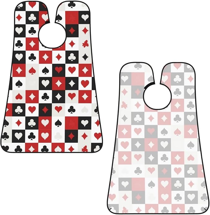 Beard Hair Catcher for Men, Waterproof Shaving Bib Apron Non-Stick, Trimming Tool for Dad Husband, Suits Hearts Diamonds Clubs Spades Grid Poker Playing Cards Shave Bib