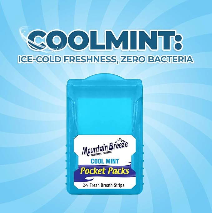 Mountain Breeze Oral Hygiene Mouth Freshener Sugar Free Cool Mint Flavoured Breath Strips (24 Strips Each Cassatte)-Pack of 1(3 Cassette) New