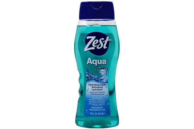 Zest Hydrating Body Wash - Aqua - Moisturizing Body Wash for Men and Women - Bath Soap with Vitamin E - Gentle Paraben Free Formula - 6 pc