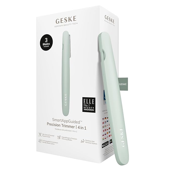 GESKE Precision Trimmer | 4 in 1 | Painless, Hygienic Hair Remover | Precise Hair Trimmer Tool | Face & Body | Men & Women | Grooming Device | Hypoallergenic, Easy-to-exchange Blades | All Skin Types