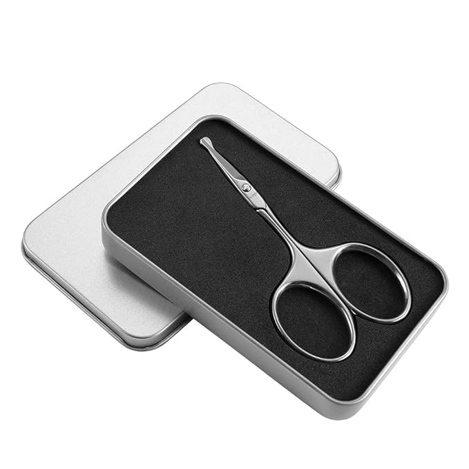 LIVINGO 3.75" Rounded Curved Nose Hair Scissors, Premium Stainless Steel Safety Small Blades Use for Manicure Cuticle Trimming Facial Hair, Eyebrow, Dry Skin (Pack of 2)