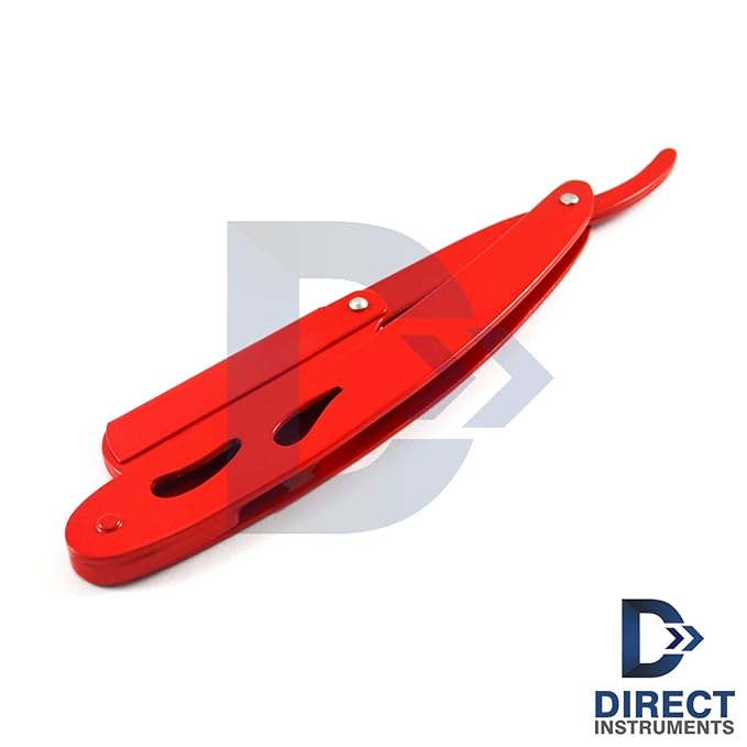 Straight Edge Shaving Razor Red Cut-Out Style Stainless Steel Handle Barbershop Men Shaver Knife Single Edge Blades