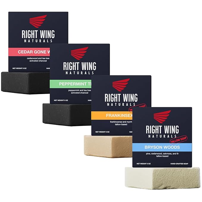 Right Wing Naturals Bar Soap Gift Set for Men | Handcrafted Cold-Pressed Soap | Handmade Organic Soap for Men | Most Popular Flavors | Natural Scented Men’s Bar Soap| Pack of 4 Bars (The Outdoorsman)