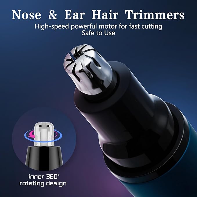 Ear and Nose Hair Trimmer Clipper, LED Display Professional Eyebrow & Facial Hair Trimmer for Men Women, Battery-Operated Trimmer with IPX7 Waterproof, Dual Edge Blades for Easy Cleaning