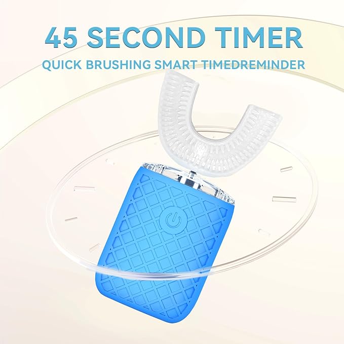 Adult Sonic Automatic Electric Toothbrush, 360° Oral Cleaning Stain Whitening, IPX7 Waterproof Rechargeable, u-Shape Brush Head*3+Straight Handle Brush Head*2 (Blue - Cup)