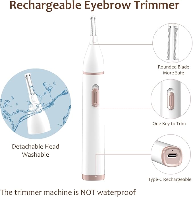 Eyebrow Trimmer Razor for Women - Electric Eye Brow Trim Shaver - Painless Brow Trimming Rechargeable Facial Hair Removal for Eyebrows Chin Peach Fuzz Lips Ear Face Neckline with Comb