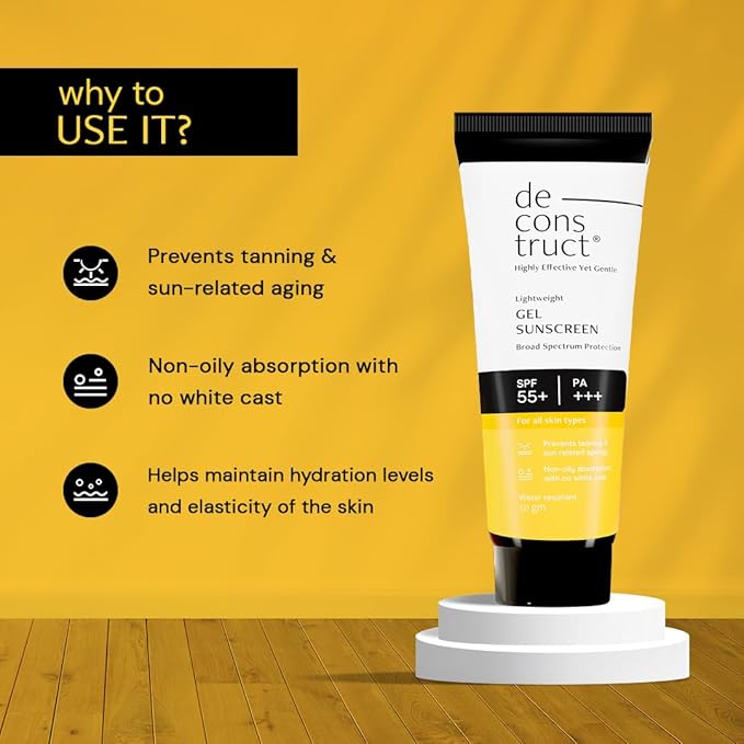 Deconstruct Face Gel Sunscreen SPF 50 + and PA+++ | Gel based sunscreen for oily, combination, acne prone & normal skin| Broad spectrum sunscreen, No White Cast, Lightweight - 50g each, pack of 2