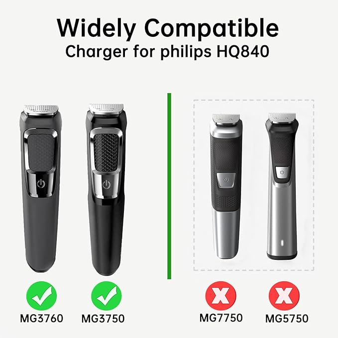 8V 100ma Replacement Compatible with Philips HQ840 Power Cord, Shaver Charger for Philips Norelco Multigroom Trimmer 3000 MG3750 MG3750/10 MG3750/50 MG3750/60 MG3760 MG3760/50 Clipper Supply Cable