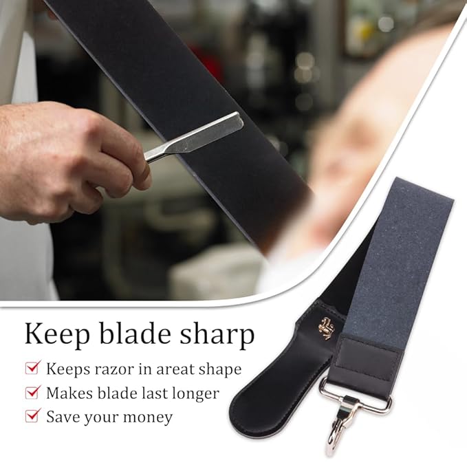 ZORZA 1Pcs Dual-Sided Leather Sharpening Straps Professional Barber Leather Strap Straight Razor Strop with Cowhide & Canvas for Enhanced Razor Sharpening & Smoothing Experience (Black)（Cowhide）