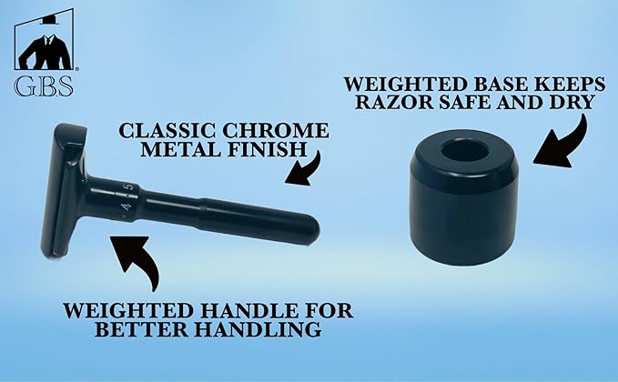G.B.S Black Adjustable Men's Double Edge Safety Razor Bade, Stand and 10 G.B.S Platinum Blades Refills