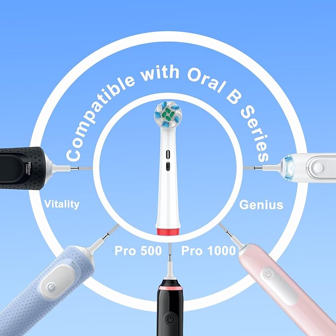Replacement Heads Compatible with Oral B Braun Pro 100, 500, 1000, Vitality, Smart, Genius, Cross Bristles for Deeper Plaque Removal, Pack of 8 Electric Toothbrush Heads Refills, White