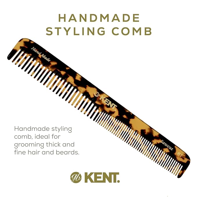Kent 6T TY Fine Tooth and Wide Tooth Hair Comb, Handmade Styling Comb for Hair Care, Barber Combs, Beard Combs For Men, Styling Grooming for Men, Women and Kids