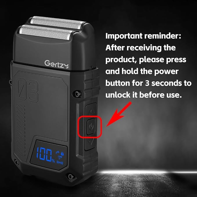 Gertzy Electric Shaver for Men Face, Men's Razor, Cordless Beard Foil Shavers, Wet Dry Waterproof, 3-Speed Adjustable Shaving,Rechargeable Type-C Charging, LED Display (Black)