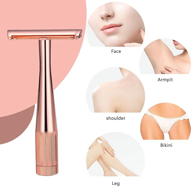 Safety Razor - Single Blade Razors for Women&Men with 10 Single Edge Razor Blades,Reusable Metal Razor with Scrap Blade Recycling Suitable for Body, Armpits, Bikini, Legs Shaving
