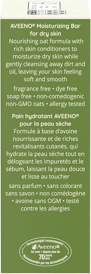 Aveeno Moisturizing Bar with Natural Colloidal Oatmeal for Dry Skin, Fragrance Free, 3.5 Oz (2 Pack)