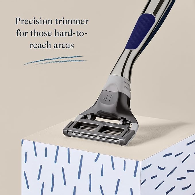 Harry's Razors for Men - Winston Chrome Razor Handle, 1 Handle and 1 Razor Blade Refill (German-Engineered Blades with Lubricating Strip and Precision Trimmer)