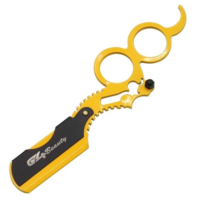 G4 Vision Universal Replaceable Half Blade Straight Razor with 100 blades, Professional Double Ring Barber Single Edge Shave Razor (Yellow)
