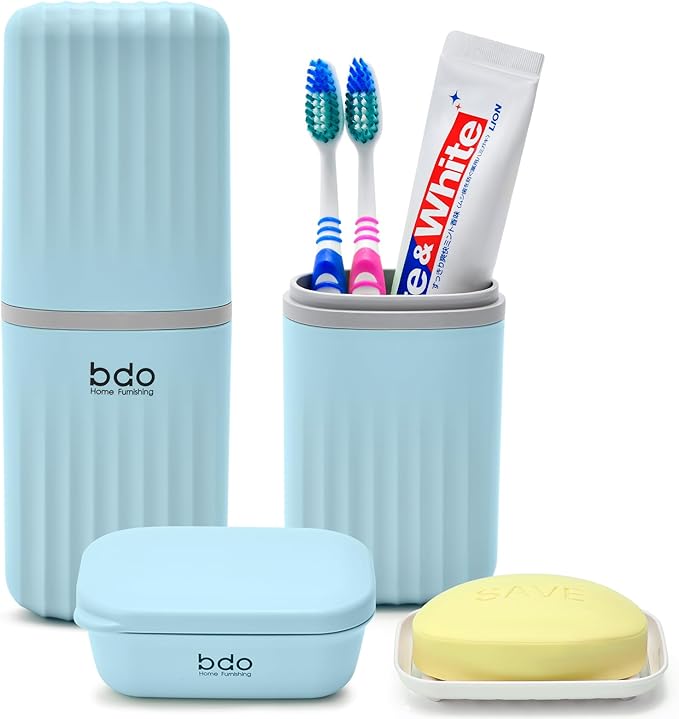 VITVITI Toothbrush Travel Case, Portable Travel Soap Container Leakproof Dish Tray, 7.88 inch Toothpaste Toothbrush Holders with Cover for Trip/Bathroom/Camping(Blue)