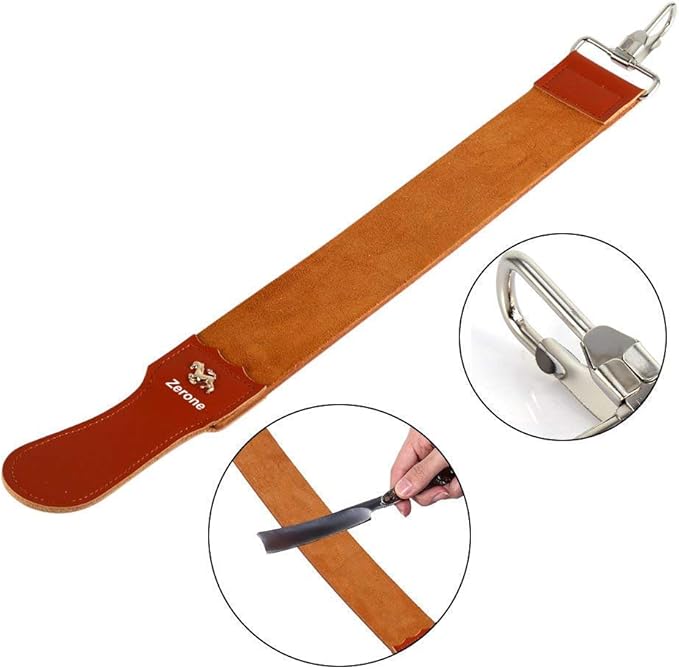 Strops, Genuine Leather Strop Strap Barber Straight Folding Barber's Leather Sharpener Sharpening Belt, Double Sided Leather Strop for Sharpening and Smoothing After Honing Razors